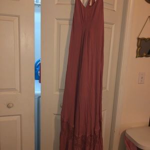 NWT Pink maxi dress with lace detail bottom